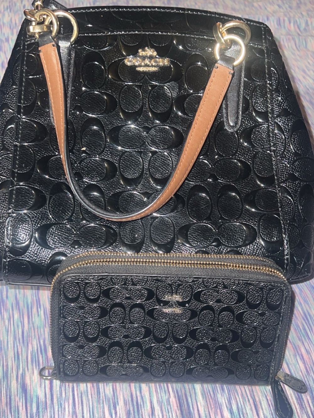 Coach Black Patent Signature Satchel with Gold Hardware
